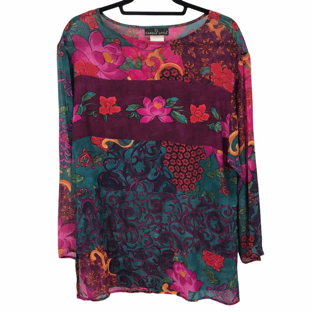 Carole Little Oversized Silky Rayon Floral Blouse